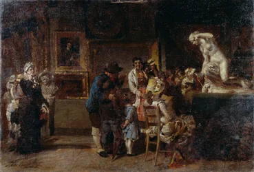 Besök på museet, av Egisto Lancerotto (1847-1916), olja på duk, 80x118 cm