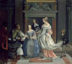 En interiör med damer och herrar som spelar kort, mitten av 1660-talet (olja på duk)