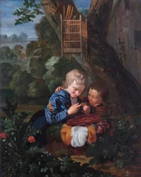 Boys With Trapped Bird (olja på ekpanel)