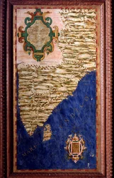 Karta över Indien utförd av Egnazio Danti (1536-1586), italiensk matematiker, kosmograf och arkitekt. Omkring 1567. Florens, Palazzo Vecchio, Sala del Mappamondo