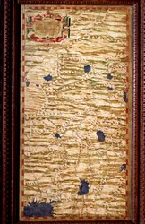 Indostan (Hindustan) vid Ganges övre lopp. Karta utförd av Egnazio Danti (1536-1586), matematiker, kosmograf och italiensk arkitekt. Omkring 1567. Florens, Palazzo Vecchio, Sala del Mappamondo
