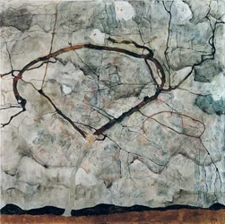 Höstträd i turbulent luft. Målning av Egon Schiele (1790-1918), olja på duk