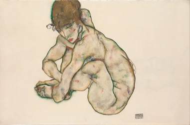 Hukande naken flicka, 1914