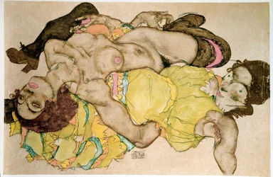 Svängda kvinnor. Teckning av Egon Schiele