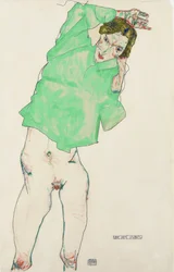 Devant le miroir - Before the Mirror par Schiele, Egon (1890-1918). Penna, Gouache på papper, storlek: 48,3x32,1