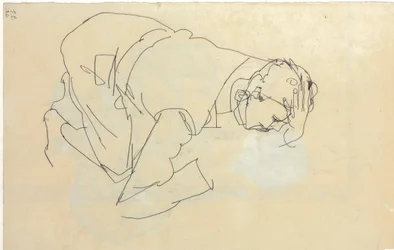 Erich Lederer i profil, hand mot huvud, 1912