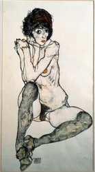 Kvinnlig naken sittande akvarellteckning av Egon Schiele (1890-1918) 1914 mått 48,3x32 cm Wiens grafiska samling Albertina