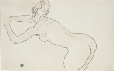 Knästående kvinnlig nakenstudie, framåtböjd åt vänster, 1918