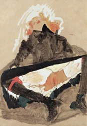 Flicka i svart klänning med spridda ben, 1910