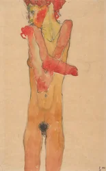 Naken flicka med korslagda armar, 1910