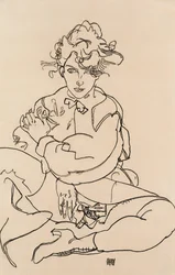 Sittande flicka med särade ben, 1918