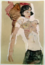 Halvnaken hona. Teckning av Egon Schiele (1890-1918), 1911 Penna och akvarell på papper. Mått: 45,9x31,1cm. Wien, Graphische Sammlung Albertina