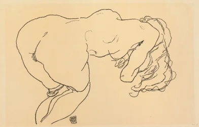 Långhårig naken, framåtböjd, sedd bakifrån, 1918