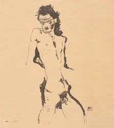 Naken självporträtt av män, 1912.