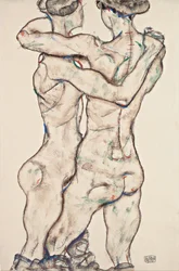 Nakna flickor som omfamnar varandra, 1914