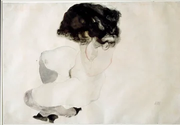 Naken hukande. Teckning av Egon Schiele