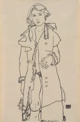 Naken med pälsbrämad kappa, 1917