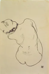Reclining Naken - Bakifrån, 1918 (svart krita på papper)
