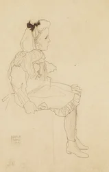 Sittande flicka med rosett i håret, 1909