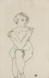 Sittande kvinnlig nakenmodell, armar och ben i kors, 1918