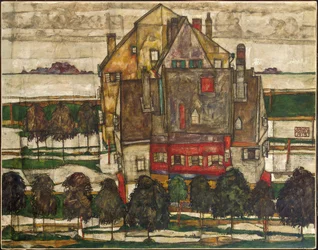 Enstaka hus (hus med berg) 1915 (olja på duk)