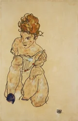 Sittande flicka i underkläder, 1917