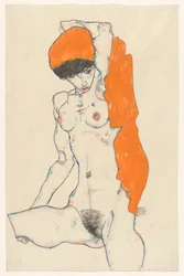 Stående naken med orange draperi, 1914