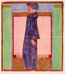 Stående kvinna (akvarell på papper)