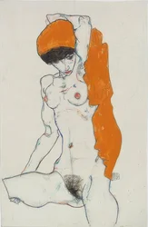 Stående naken med en orange trasa. 1914