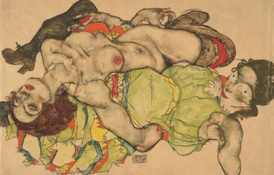 Två sammanflätade liggande flickor, 1915