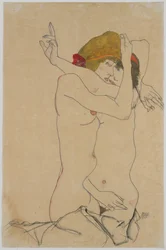 Två kvinnor som omfamnar varandra, 1913