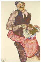 Två älskare självporträtt med Wally, 1914-1915
