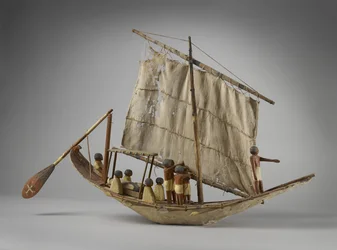 Modell av begravningsbåt, från Beni Hasan, troligen Middle Kingdom, c.2060-1786 (blandade media) (se även 419821)
