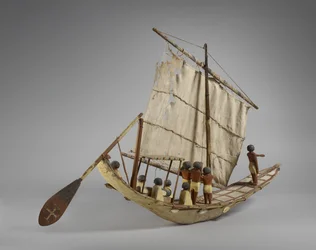 Modell av gravbåt, från Beni Hasan, troligen från Mellersta riket, ca 2060-1786 (blandad media) (se även 107032)