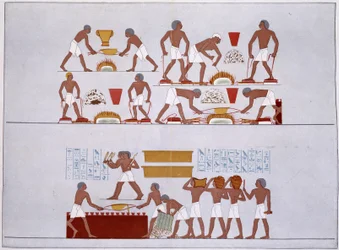 Workshop för Rothennou Gold Founders - faksimil av fresker av Karnak-templet, i "History of Egyptian Art"" av Prisse d