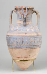 Blåmålad Ibex Amphora från Malqata, ca 1390–1353 f.Kr. (keramik, vit krämglas, färg)