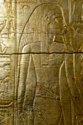 Detalj från gravyr av guldtäckt kapell av Tutankhamon, Från Tutankhamons grav, Egyptisk civilisation, Nya kungariket, Dynasti XVIII