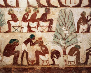 Egypten, Luxor, West Thebe, Sheik el Gurnak. Usirhats grav, frisör, detaljer från fresk. (Nya kungariket, dynasti XVIII)