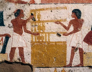 Egypten, Luxor, Västra Thebe, Adelsdalen. Nenamons och Ipukis grav. Fresk föreställande snickare på jobbet. (Nya kungariket, dynasti XVIII)