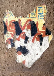 Egyptisk antikvitet: fresk av graven av målaren Maia, en grupp gråtande. 18:e dynasti. Från kapellet i Maia, Deir el-Medineh (el Medineh), New Empire Dim. 67 cm Turin, Egyptiska museet