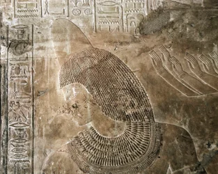 Egyptisk antikvitet: relief från graven av Kha em Het (Khaemhat) vindsinspektör och skrivare vid Amenophis III:s hov (TT57) föreställande en karaktär som bär en kotte. 18:e dynasti. 1530-1290 f.Kr. Vallee des Nobles. Luxor, Västbanken, Egypten