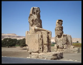 Egyptisk antikvitet: utsikt över Memnons koloss, period Amenophis III, nytt imperium