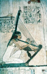 Fresker som visar scenen för begravningsbankett, med harpist, från New Kingdom