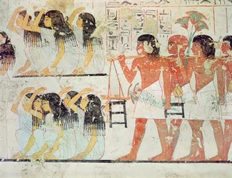 Grupp sörjande i Ramoses begravningståg, från Ramoses gravkapell, New Kingdom, c.1360 f.Kr. (väggmålning)