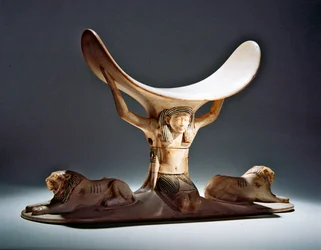 Nackstöd med Shu, den egyptiske luftguden, från Tutankhamons grav, Nya riket