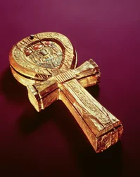 Spegelfodral i form av en ankh, från Tutankhamons grav (c.1370-1352 f.Kr.) New Kingdom (guldpläterat trä)
