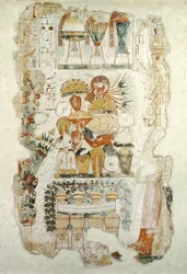 Nebamun tar emot offer från sin son, från Nebamuns grav, ca 1350 f.Kr. (väggmålning)