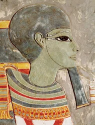 Målad relief av guden Ptah i Konungarnas dal, från Horemhebs grav.