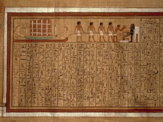 Papyrus med "Dödsbokens" hieroglyfer och polykroma illustrationer från Kha:s grav i Thebe. Nya riket, XVIII:e dynastin