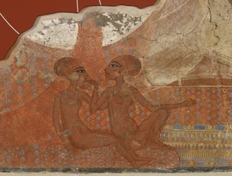 Prinsessornas fresk, egyptiska, Nya kungariket, 18:e dynastin, ca 1555-1337 f.Kr. (väggmålning)